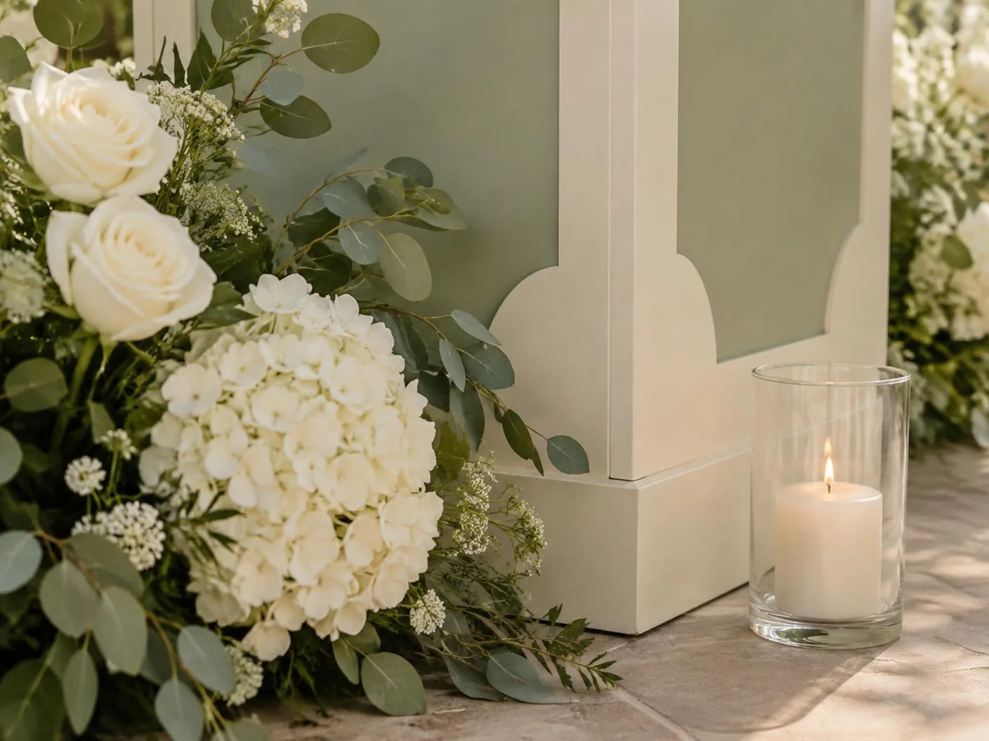 Signature Newborn Setup — Woodwork and floral detail